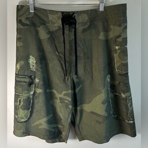 Billabong Platinum X Stretch Zero Gravity Surf Board Shorts Sz 34 Green Camo EUC